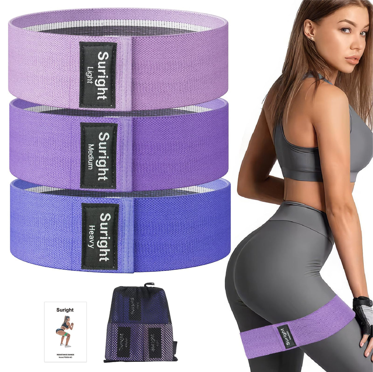 Fabric Resistance Bands, Exercise Band [Set of 3] Workout Fitness Bands for Hips & Glutes, Non-Slip Booty Bands for Women/Men/Beginners/Athletes Strength Training,Yoga,Pilate,Fitness