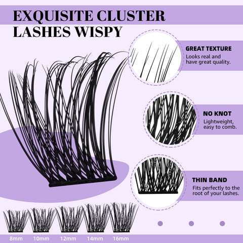 B&Q Lash Clusters D Curl 8-16MIX 96 PCS Eyelash Clusters Wispy with 360Ã‚Â° Rotatable Mirror Cluster Eyelash Extensions Natural Lash Clusters Lashes Wispy Diy Lash Extensions Clusters (Q06,D 8-16MIX)