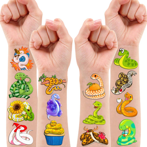 94PCS Cute Snake Temporary Tattoo Sticker Themed Reptile Animals Birthday Party Decorations Supplies Favors Decor Jungle Swamp Safari Tattoos Gifts For Kids Adults Boys Girls School Prizes Carnival