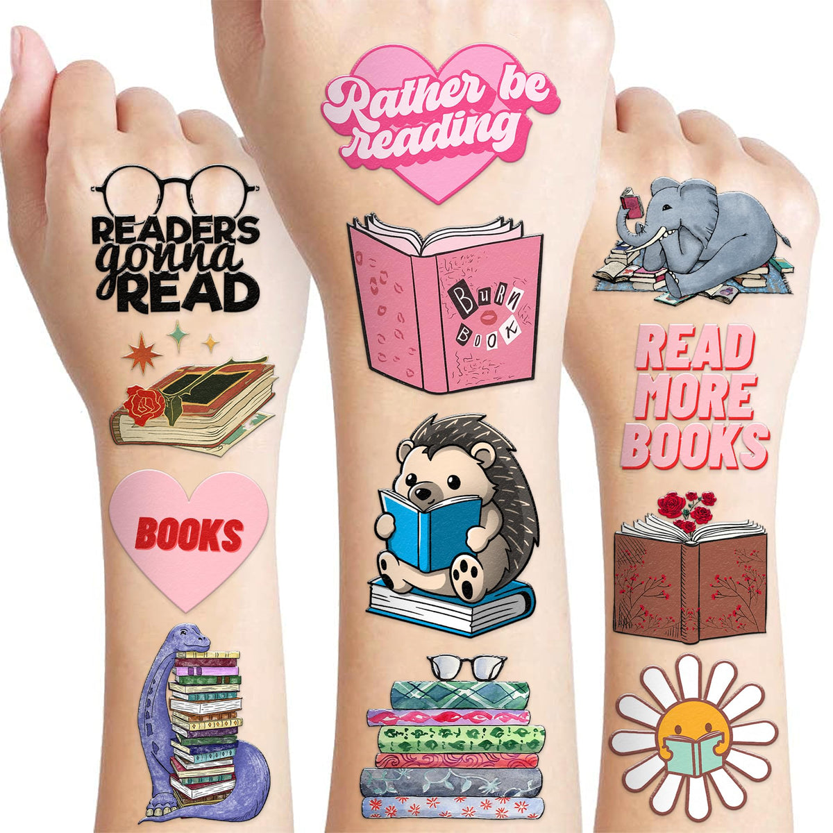 85 PCS Reading Book Library Temporary Tattoos Sticker Booklish Nerd Birthday Party Decorations Favors Supplies Gifts Boys Girls Teachers Adult Cute Inspirational Tattoo School Prizes Reward Themed