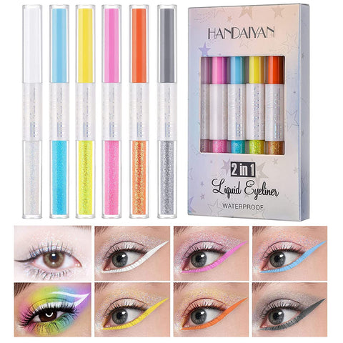 BestLand 2 in 1 Matte Glitter Liquid Eyeliner Set Rainbow Colorful Neon Eyeliner Pencil Pigmented Waterproof Smudgeproof Long Lasting Korean Eye Glitter Christmas Makeup Gift Kit for Women (2 in 1 Set A)