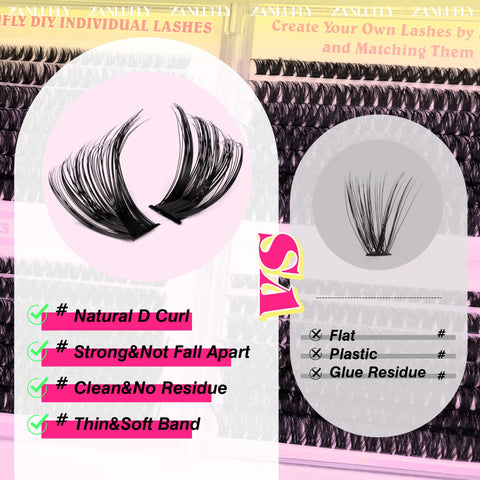 Lash Clusters D Curl Individual Lashes Fluffy Eyelash Clusters Bulk zanlufly Thick Lash Extension 560Pcs Natural DIY Eyelash Extension (9-16MM,60D+70D+80D+100D)