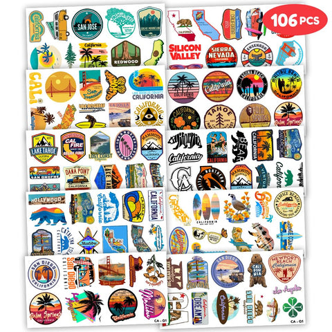 106 PCS Love California Flag Beach Stickers Temporary Tattoos Stickers Birthday Party Decorations Supplies Favors Decor Cute Cool Travel Tattoo Sticker Gifts for Kids Boys Girls School Prizes Carnival