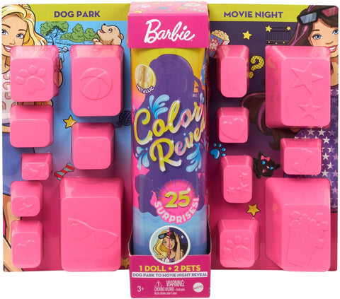 BarbieÃ‚Â® Color RevealÃ¢â€žÂ¢ Doll Set with 25 Surprises Including 2 Pets & Day-to-Night Transformation: 15 Mystery Bags Contain Doll Clothes & Accessories for 2 Looks; Water Reveals Look of Metallic Doll