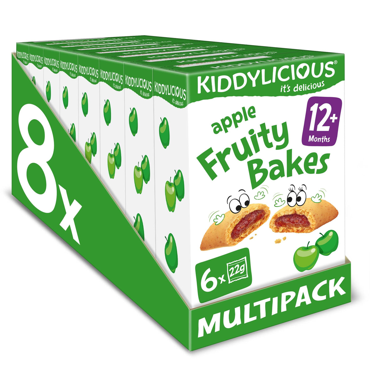 Kiddylicious Apple Fruity Bakes - Delicious Snacks for Kids with Real Fruit Centre - Suitable for 18+ Months - 8 Packs of 6 (48 Total)