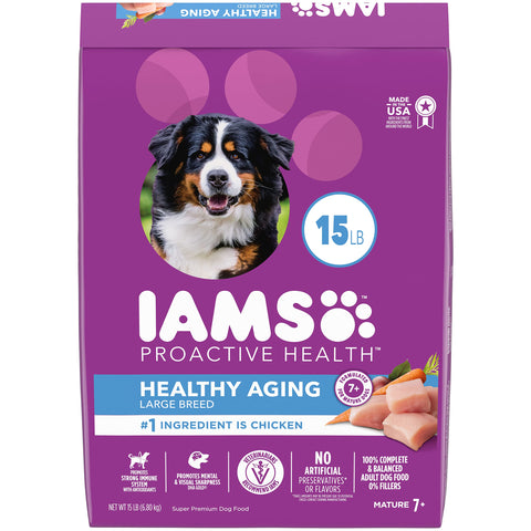 IAMS Healthy Aging Adult Large Breed Dry Dog Food for Mature and Senior Dogs with Real Chicken, 15 lb. Bag