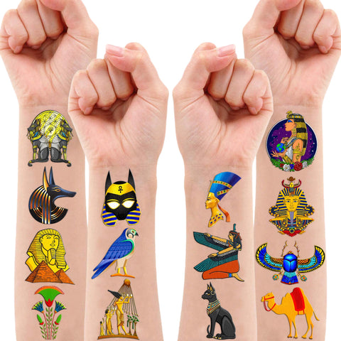 91PCS Ancient Egypt Egyptian Temporary Tattoos Theme Birthday Party Decorations Favors Supplies Decor Pharaoh Sphinx Pyramid Tattoo Stickers Gifts For Kids Adults Boys Girls School Prizes Carnival