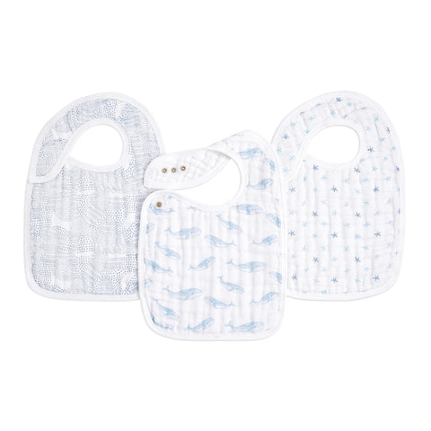 aden + anais Snap Baby Bib, 100% organic cotton muslin Muslin, 3 Layer Burp Cloth, Super Soft & Absorbent for Infants, Newborns and Toddlers, Adjustable with Snaps, 3 Pack, oceanic, 23 x 31cm