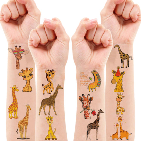 116 PCS Giraffe Face Temporary Tattoos Sticker Wild Jungle Animal Giraffe Birthday Party Decorations Supplies Favors Gifts Baby Shower Boys Girls Zoo Cute Fake Tattoo School Reward Themed