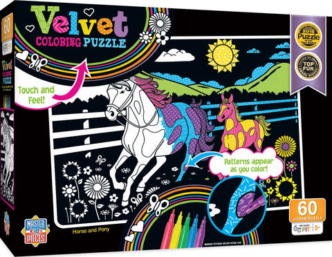 MasterPieces 60 Piece Jigsaw Puzzle for Kids - Horse and Pony Velvet Coloring - 14"x19"