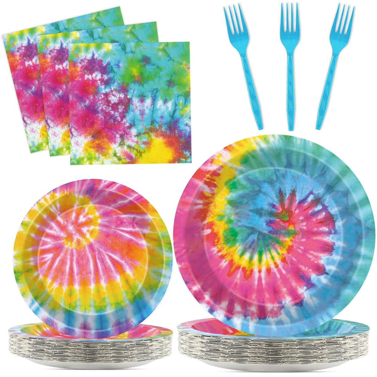 100 Pcs Tie Dye Party Plates and Napkins Set Tie Dye Birthday Party Decorations Girls Tie Dye Supplies Tie Dye Tableware Tie Dye Themed Party Favors for Boys Birthday Party Decorations Serves 25