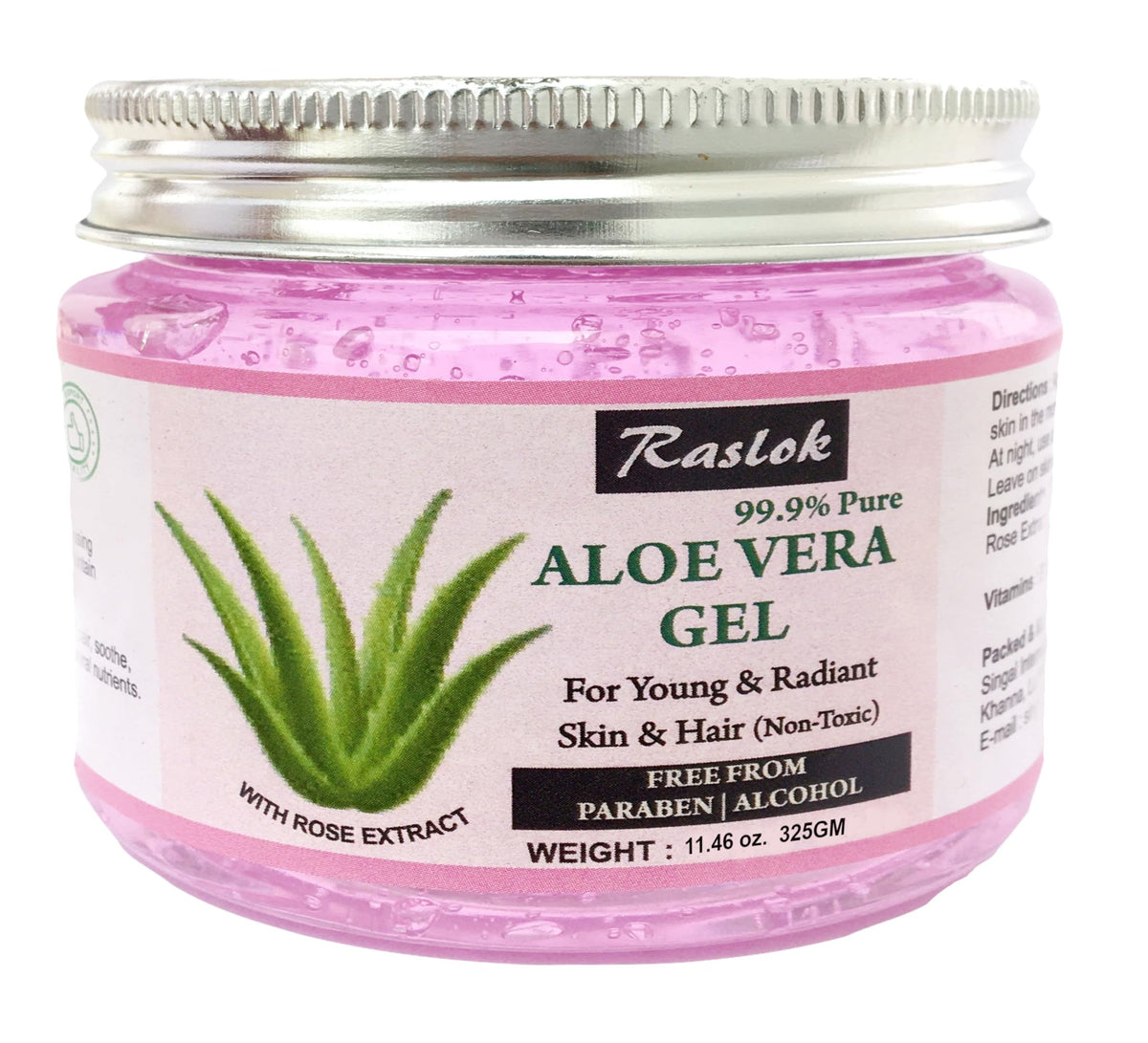 Raslok Aloe Vera Gel Pure Natural Organic Aloe Gel For Moisturizing Face Skin & Hair Care (Rose, 11.46 OZ)