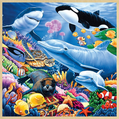 Masterpieces 48 Piece Fun Facts Jigsaw Puzzle for Kids - Undersea Friends Wood Puzzle - 12"x12"