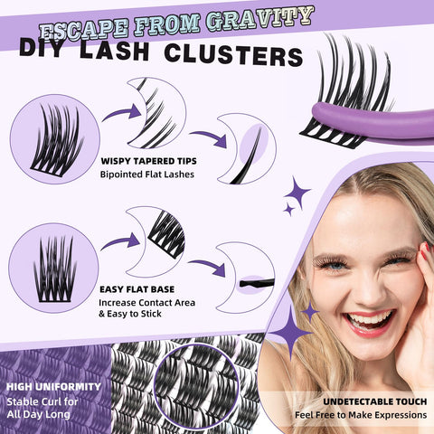 B&Q Lash Extension Kit for Beginners BM01 Eyelash Extension Kit 156pcs D Curl Flat Matte Lash Clusters Kit Natural and Soft Lash Kit Flat Band 8-18 Mixed Individual Lashes Kit Double Tips(FDset-BM01)