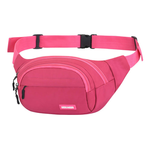 Bumbags for Ladies Women Men Waist Bag Fanny Pack with Adjustable Elastic Strap 5 Zipped Pockets Waterproof Running Bumbag for Dog Walking Running Hiking Travel & Outdoor Activities (Rose Red)