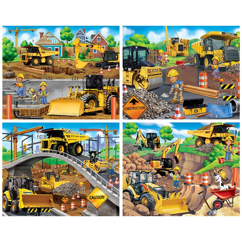 MasterPieces 4-Pack 100 Piece CAT Construction Caterpillar Jigsaw Puzzle Set for Kids - Screen-Free Fun - 8"x10"