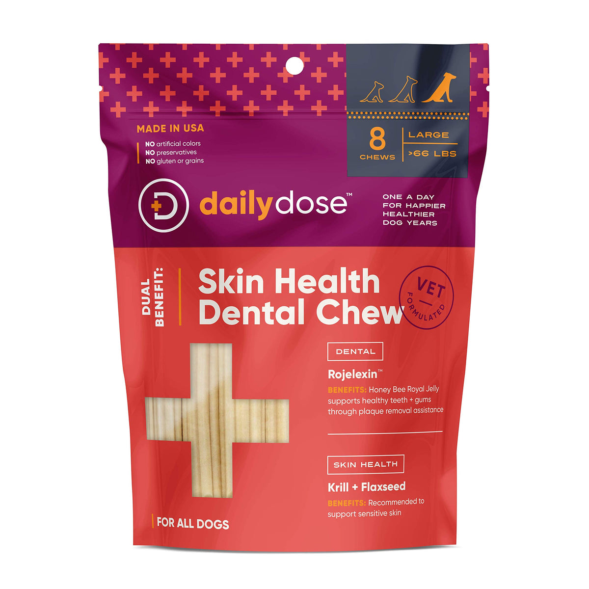 dailydose Dual Benefit - Dental + Skin Health Chews for Dogs, Large | Dental Treats with Supplements (77123)