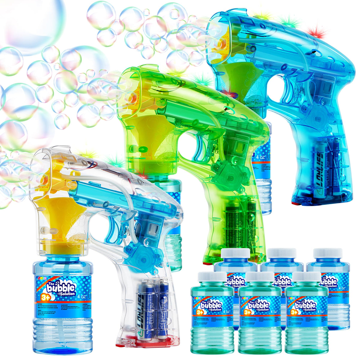 JOYIN 3 Bubble Guns Kit for Bubble Blaster Party Favors, LED Bubble Machine Blaster Party Supplies, Summer Toy, Outdoors Activity, Birthday Gift, Bubble Blower Toy, Easter