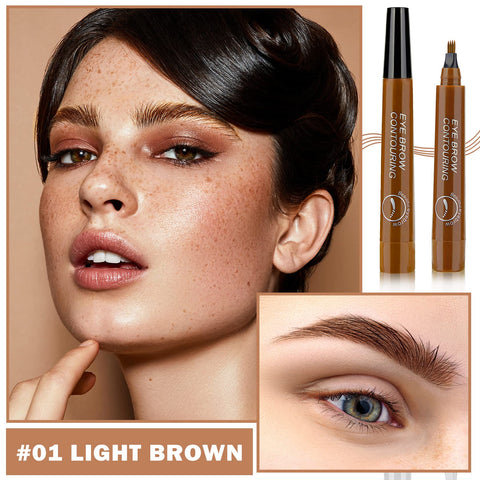 2PCS Eyebrow Pencil Brow Pencil Eyebrow Microblading Pen Waterproof Eyebrow Pen with 4 Micro-Fork Tips Create Natural Eyebrow Makeup - 01 Light Brown