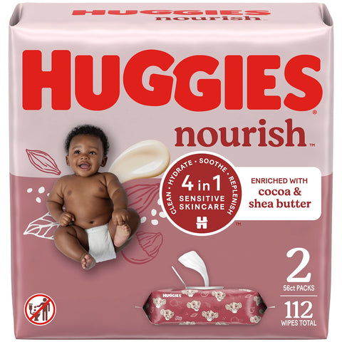 Huggies Nourish Scented Diaper Wipes, 2 Push Button Packs (112 Wipes Total)