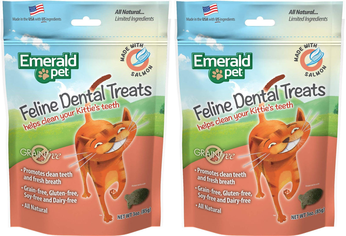 Emerald Pet 2 Pack of Salmon Grain-Free Feline Dental Treats, 3 Ounces Each, Supports Clean Teeth and Fresh Breath