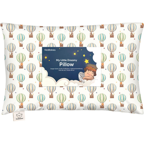 Toddler Pillow with Pillowcase - 13x18 My Little Dreamy Pillow, Organic Cotton Toddler Pillows for Sleeping, Kids Pillow, Travel Pillows, Mini Pillow,Nursery Pillow,Toddler Bed Pillow(Hot Air Balloon)