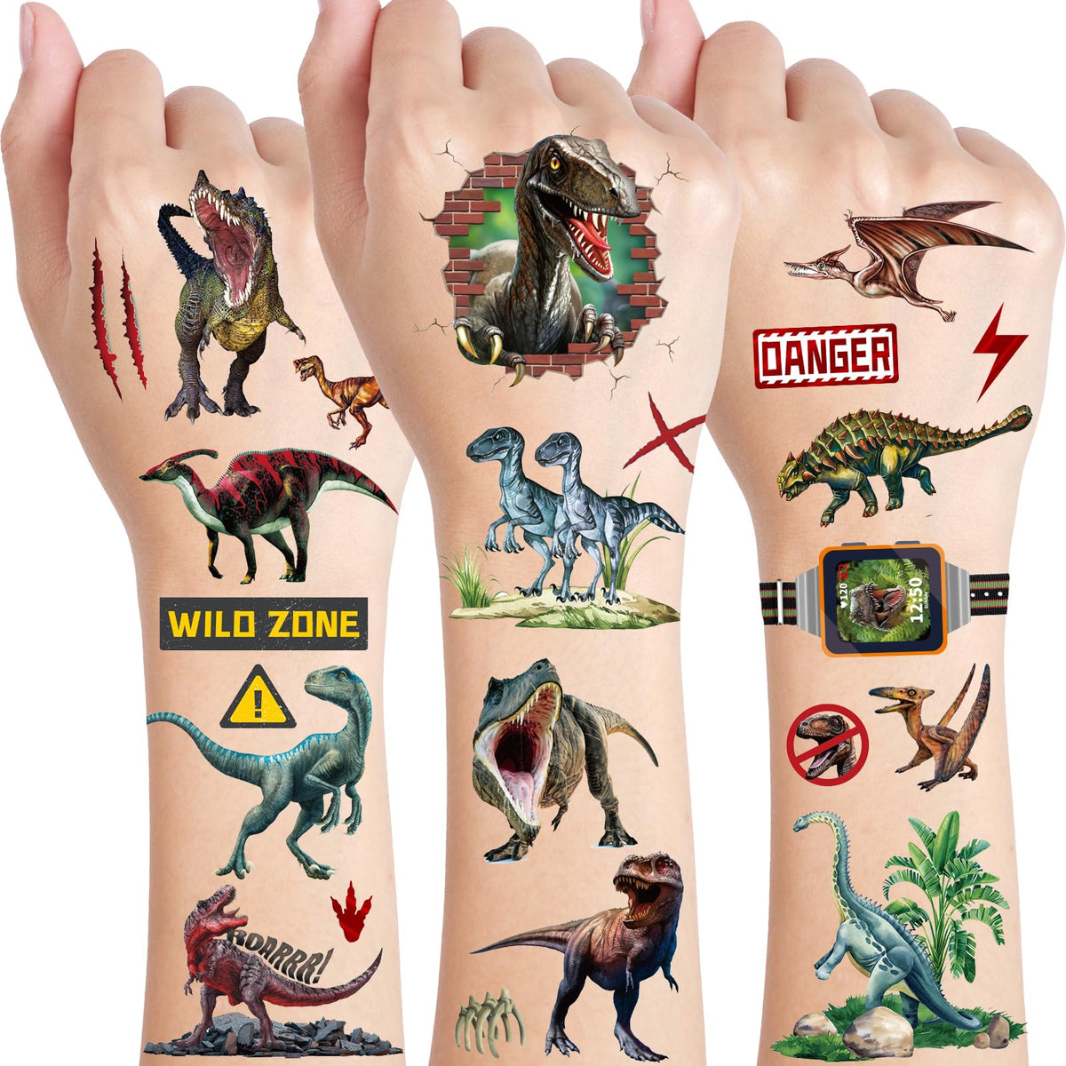 Konsait 24 Sheets Dinosaur Temporary Tattoos, Realistic Dinosaur Tattoos Long Lasting Dino Tattoos Fake Tattoos Boys Tattoos Dinosaur Party Favors Birthday Party Supplies For Boys And Girls 99 Pcs