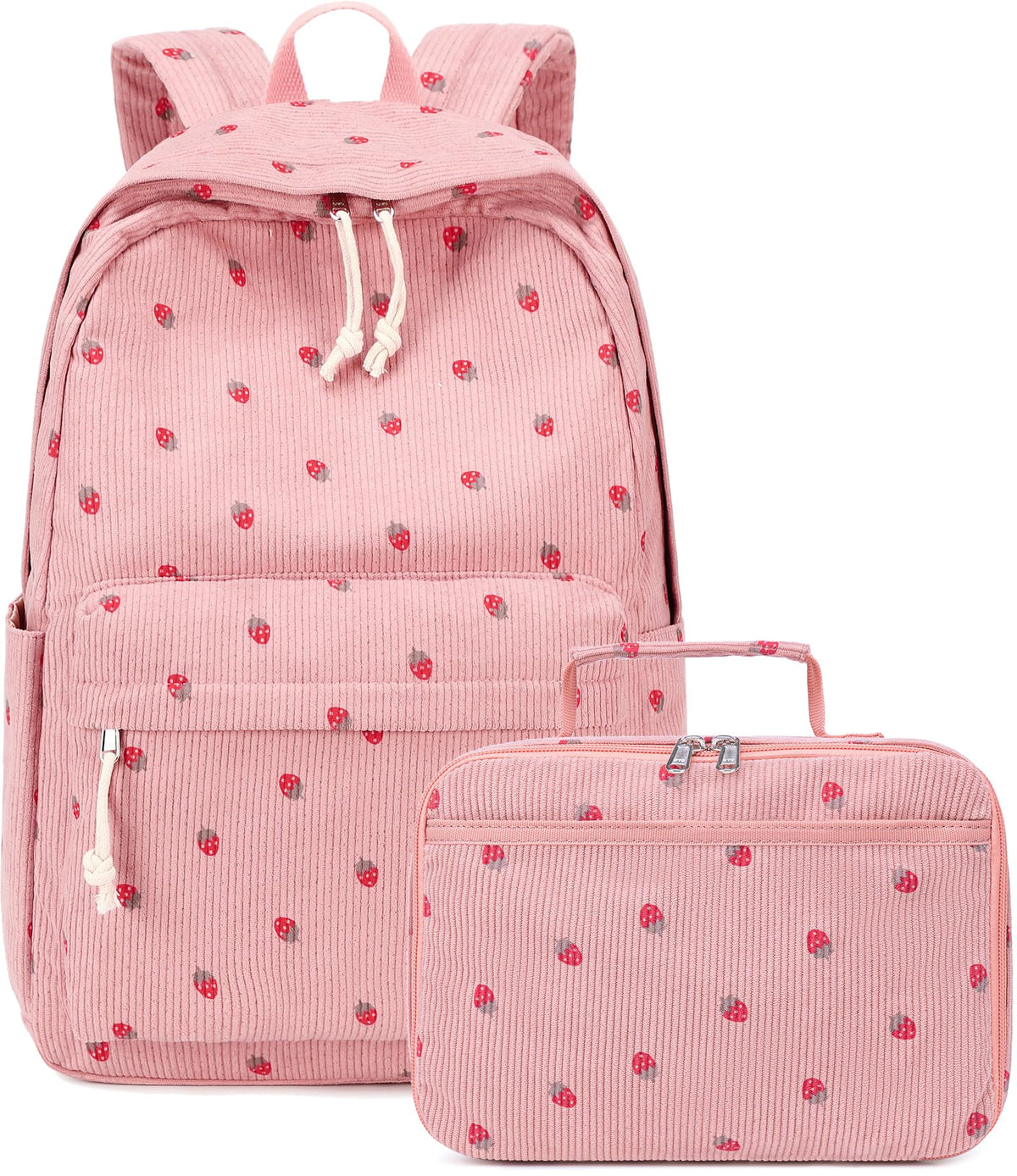 Bluboon Backpack for Girls Kids Preschool Backpack with Lunch Box Kindergarten School Bookbags Set (Corduroy Strawberry Pink)