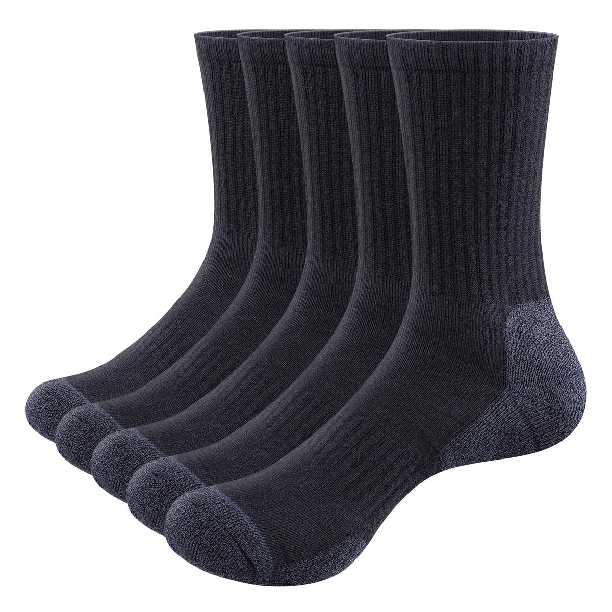 YUEDGE Mens Cushion Casual Crew Socks Black Comfort Work Socks Performance Athletic Socks Walking Sports Socks For Men Size 9-12, Multipack, 5 Pairs