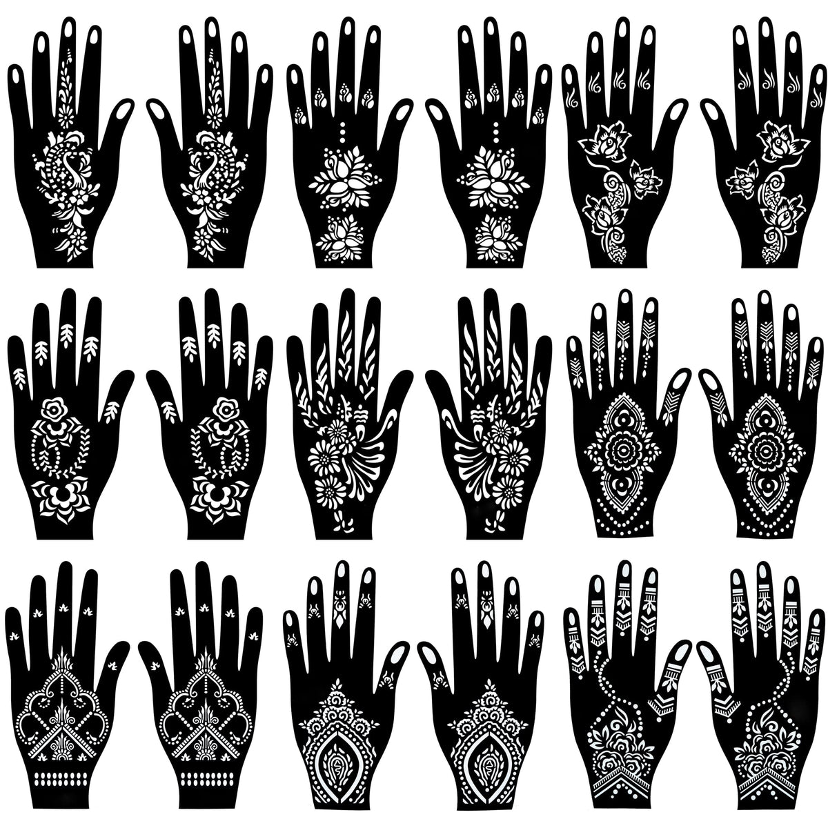 PADOUN 18 Sheets of Henna Stencils for Hands - Indian and Arabian Temporary Tattoo Templates for Hand and Body Art