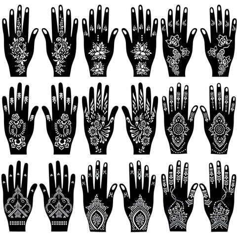 PADOUN 18 Sheets of Henna Stencils for Hands - Indian and Arabian Temporary Tattoo Templates for Hand and Body Art