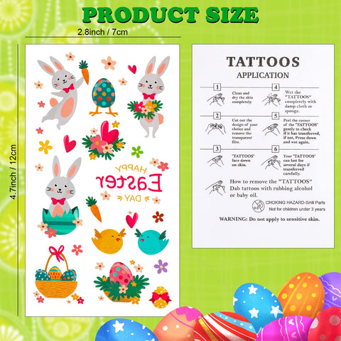 Easter Temporary Tattoos for Kids, Konsait Bunny Tattoos Easter Eggs Baskets Lambs Chicks Ducklings Fake Tattoos for Girls Bunny Themed Birthday Decorations Party Favors 20 Sheets