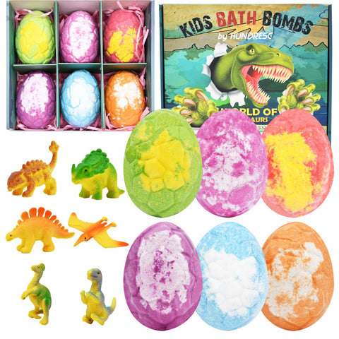 6 Pieces Dinosaur Egg Bath Bombs Set for Kids, 100g Each, Large Dino Egg Shower Bath Balls Fizzies with Mini Dinosaur Toys Inside for Easter Day, Christmas, or Birthday Gifts for Boys Girls