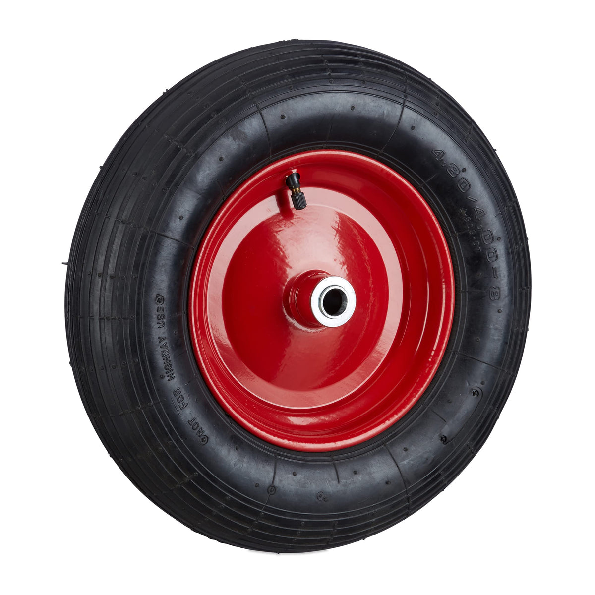 Relaxdays, 10022853 Wheelbarrow Wheel 4.80 4.00-8 Pneumatic Tyres Complete Wheel 120 kg Load Capacity Pneumatic Tyres with Valve Black / Red