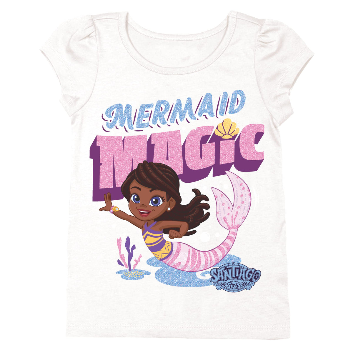 Nickelodeon Girls' Toddler Santiago of The Seas Lorelai Mermaid T-Shirt, White, 5T