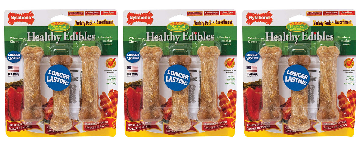 Nylabone Healthy Edibles Regular Variety Pack, 3-Count each /9 Total Bones