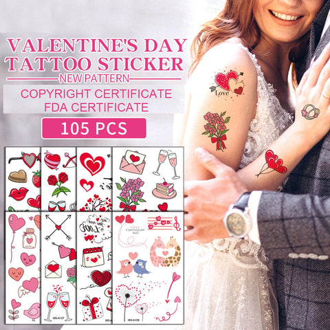 Temporary Tattoos for Women Wife, 105PCS Wedding Love Confession Couple Bridesmaid Romantic Party Body Stickers, Valentine's Day Fake Tattoos, Heart Flower Angel Decorations Gifts for Kids Boys Girls