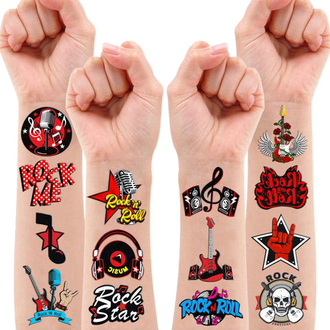 90 PCS Born To Rock N Roll Rocks Temporary Tattoos Themed Music Band Birthday Party Decorations Favors Supplies Decor Rockstar Guitar Tattoo Stickers Gifts For Kids Boys Girls School Prizes Carnival