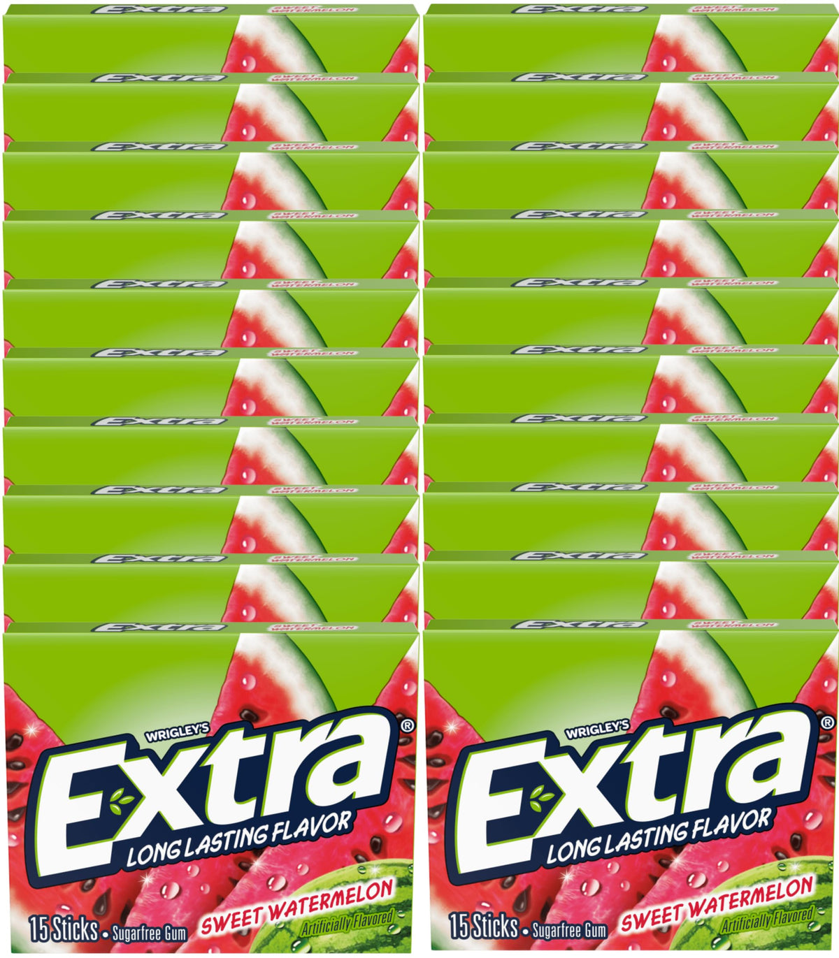 Extra Fruit Sensation Gum, Sweet Watermelon Flavor - 20 Packs of 15 Pieces. Total 300 Sticks