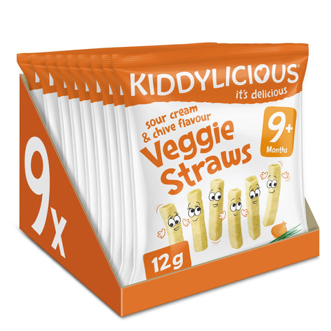 Kiddylicious Sour Cream & Chive Straws - Delicious Snacks for Kids - Suitable for 9+ Months - 9 Packs