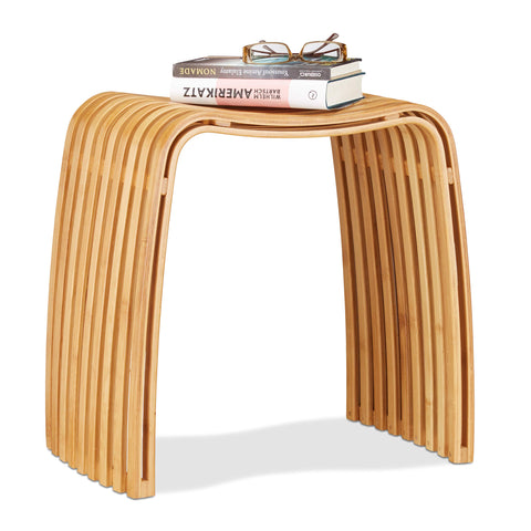 Relaxdays Bamboo Hallway Stool, Elegant Footrest in Scandinavian Design, Natural Chair; Backless