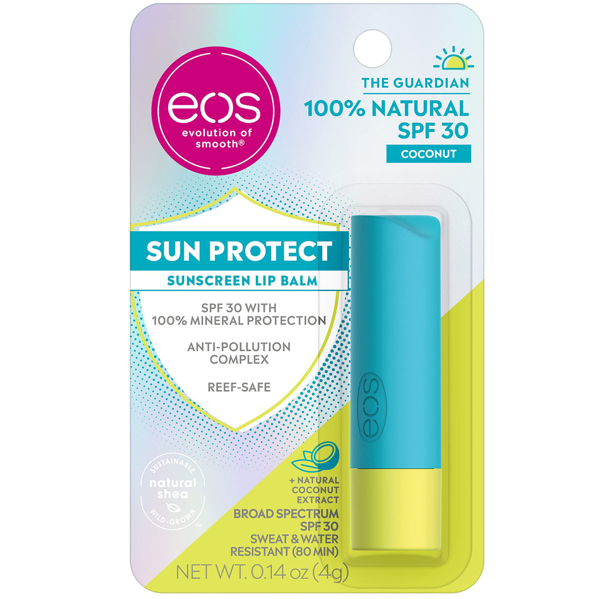 eos Sun Protect - Coconut | Lip Balm with SPF 30 Protection and Water Resistant | Lip Care to Nourish Dry Lips | Gluten Free | 0.14 oz