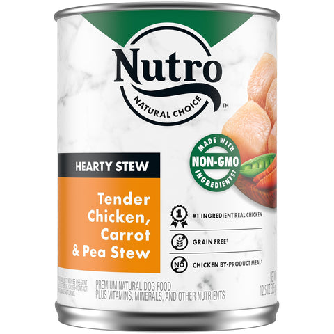 NUTRO HEARTY STEW Adult Natural Grain Free Wet Dog Food Cuts in Gravy Tender Chicken, Carrot & Pea Stew, 12.5 oz. Cans (Pack of 12)