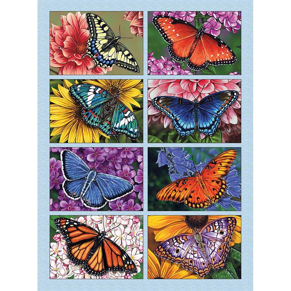 Bits and Pieces - 300 Large Piece Jigsaw Puzzle for Adults - Butterflies and Blooms, Butterflies, Quilt - by Artist Marilyn Barkhouse - 300 pc Jigsaw