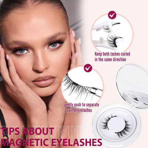 Natural Magnetic Eyelashes without Eyeliner Magnetic Lashes Natural Look Reusable Magnetic Eyelashes Kit with Applicator, Wispy False Eyelashes No Glue or Liner Needed (1 PAIR)