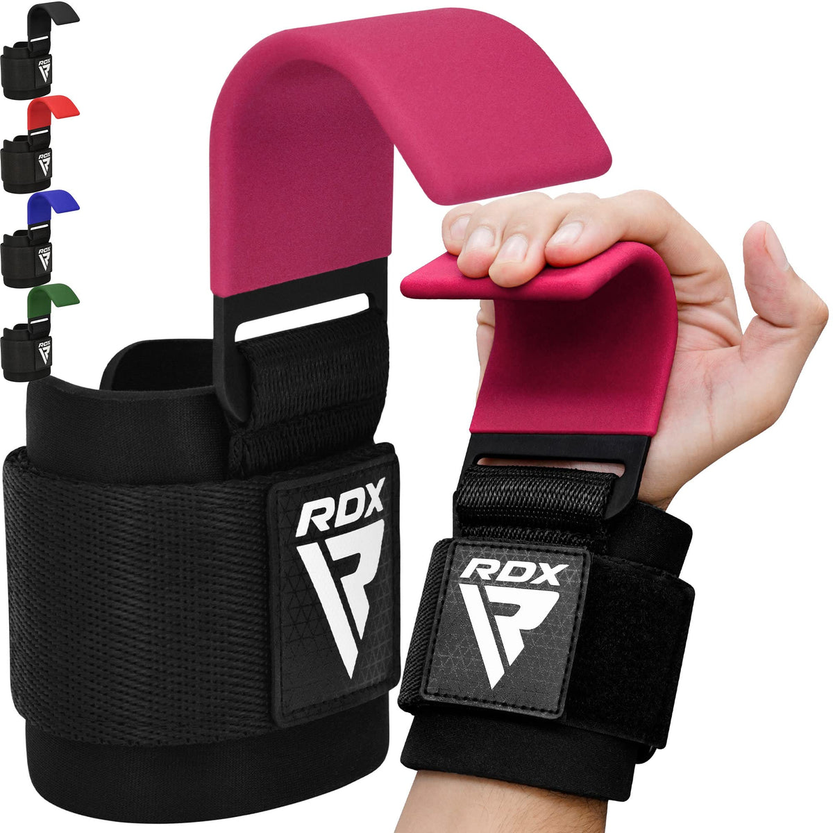 RDX Weight Lifting Hooks Straps Pair, Non-Slip Rubber Coated Grip, 8mm Neoprene Padded Wrist Wrap Support Powerlifting Deadlift Pull Up Fitness Strength Training, Gym Bodybuilding Workout, Men Women