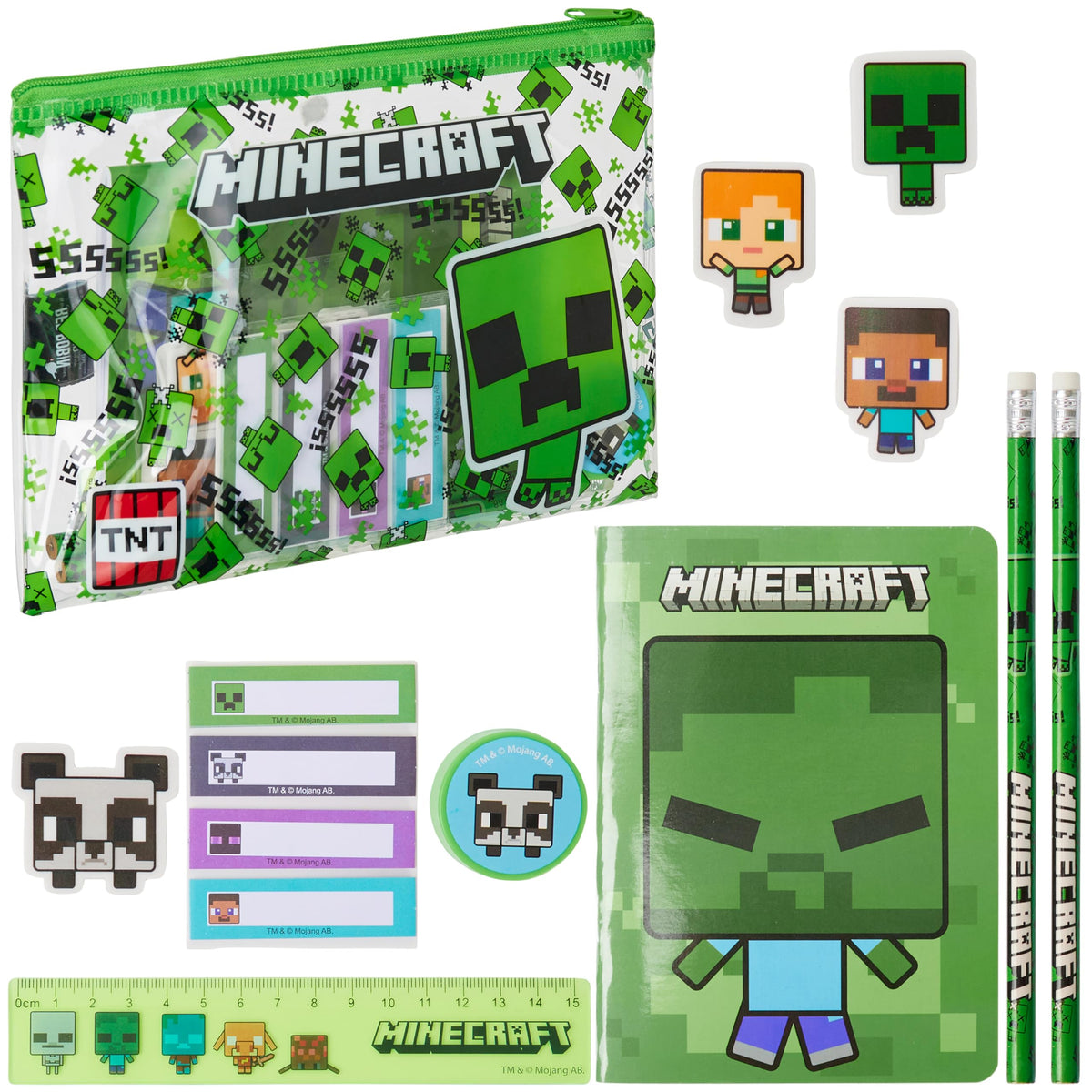 Minecraft Filled Pencil Case and Stationery Set for Kids, School Supplies - Gifts for Boys (Green)