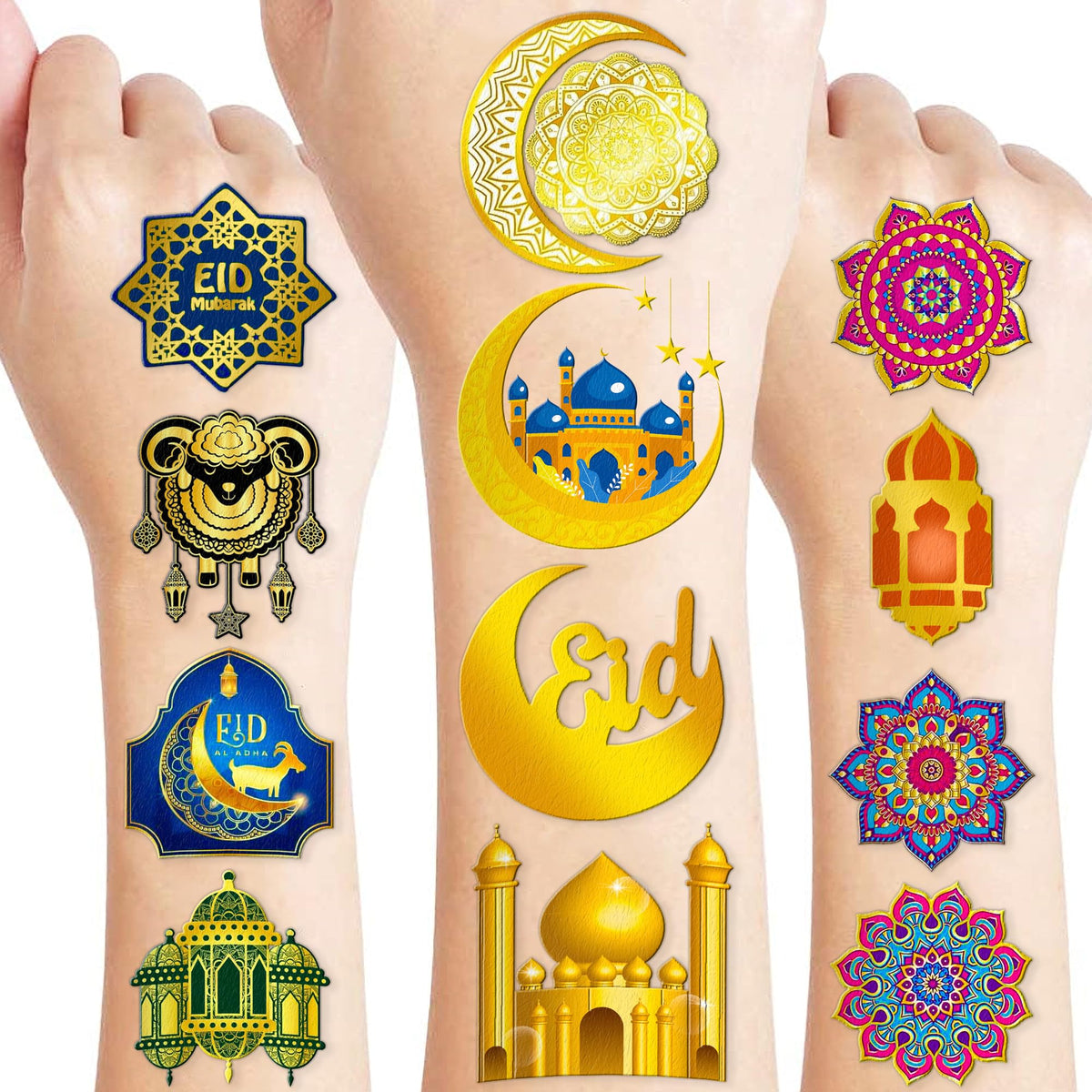 Eid Al Adha Ramadan Mubarak Temporary Tattoos Birthday Themed Party Supplies Decorations Favors Decor 8 Sheets 78 PCS Cute Star Stickers Tattoo School Prizes Gifts for Kids Boys Girls Carnival Rewards