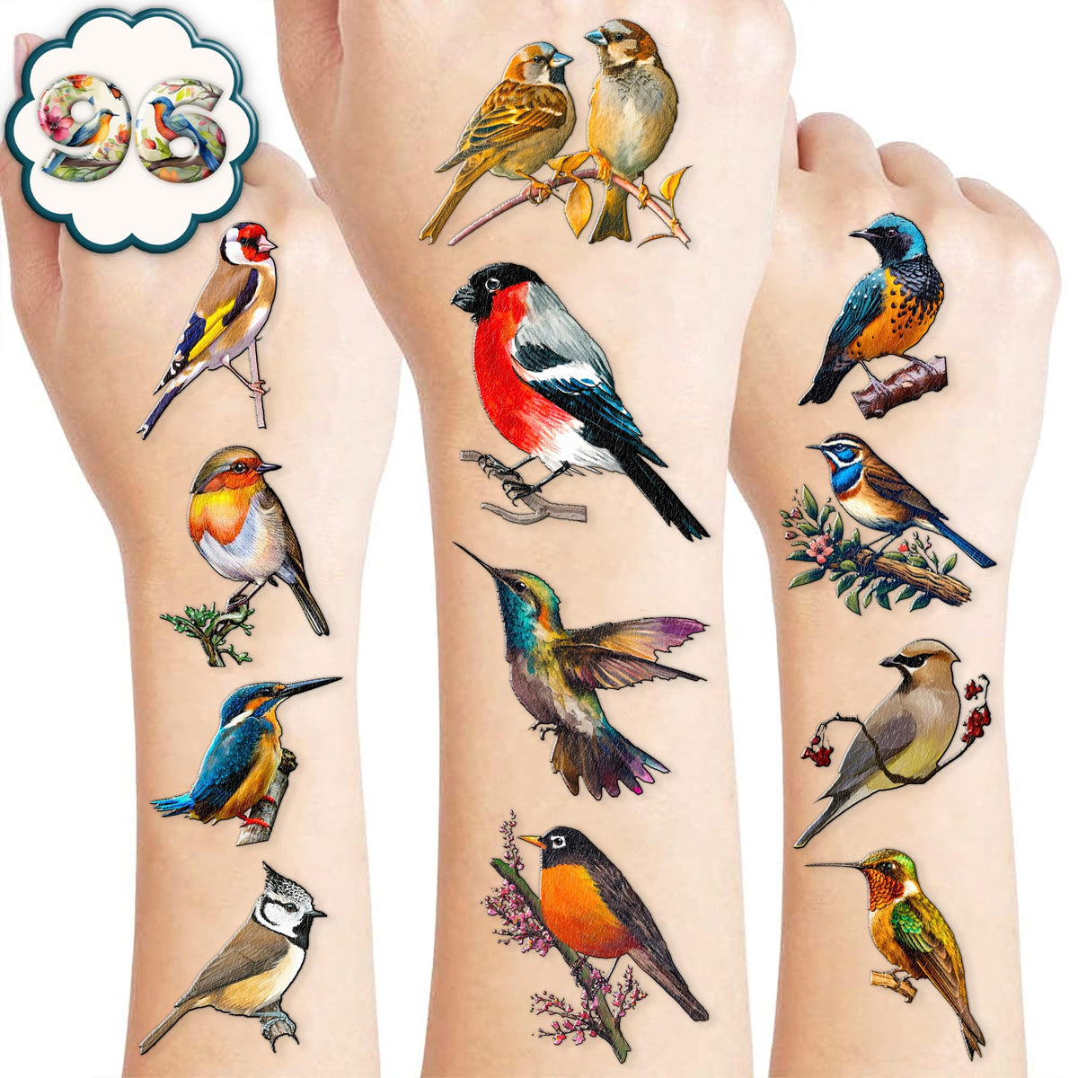 109 PCS Small Rainforest Bird Temporary Tattoos Birthday Party Decorations Supplies Favors Hawaiian Summer Hummingbird Decor Stickers For Girls Boys Gift School Prizes Rewards