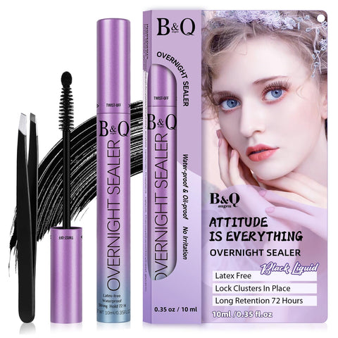 B&Q Lash Seal 10ml Overnighter Lash Sealer for Cluster Lashes Waterproof Lash Sealant for Eyelash Extension Lash Extension Sealant Long Lasting Lock the Lash Bond (Black Seal 10ml)